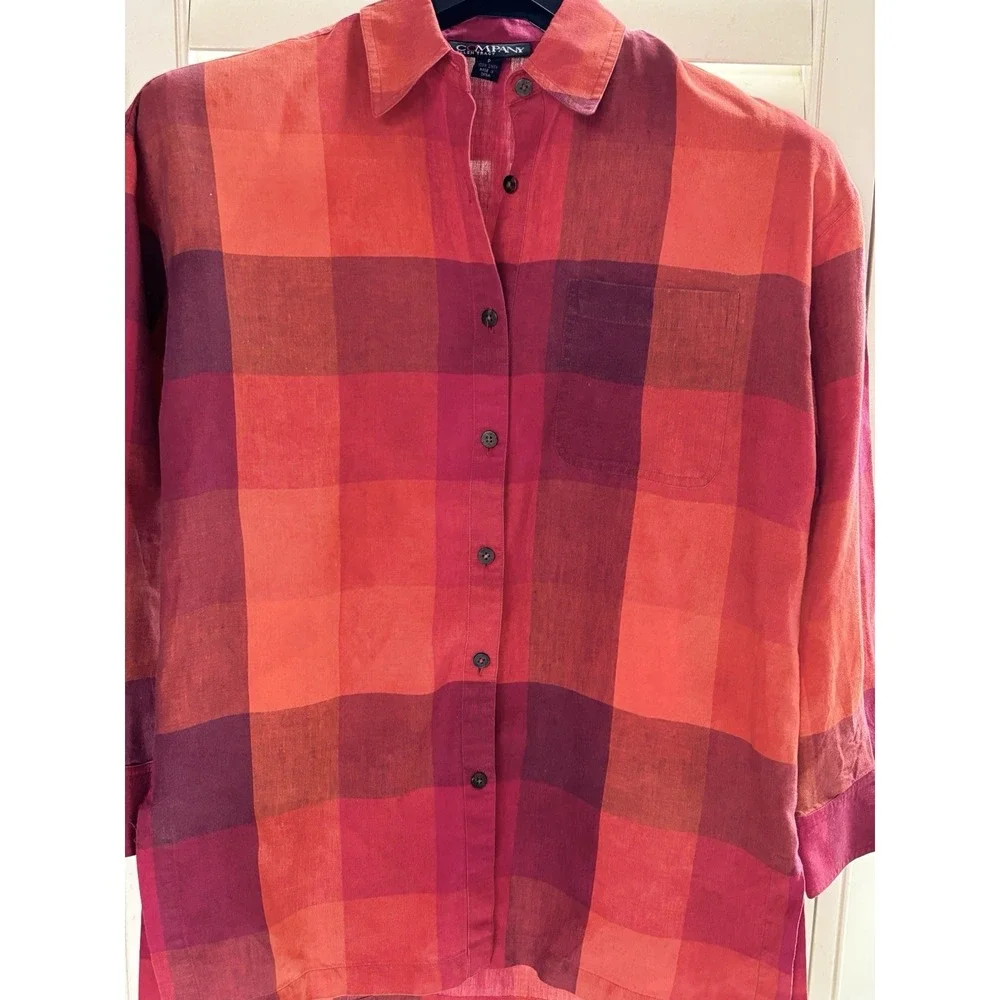 Company Ellen‎ Tracy 8 P 100% Linen Button Up  Plaid Harvest Fall Long Sleeve
